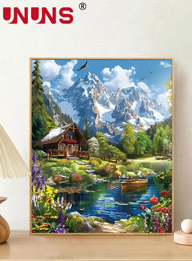 UNUNS رسم بالأرقام بنفسك، مجموعة رسم مناظر طبيعية للغابات بالأرقام للبالغين، مع إطار، منظر جبلي للرسم الأكريليكي DIY كهدايا لتزيين جدران المنزل، 40X50CM - Image 4